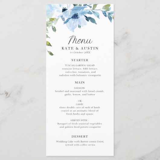 menu mariage à fleurs bleu clair (Devant)