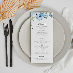 menu mariage à fleurs bleu clair