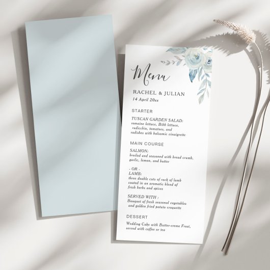 Menu mariage à fleurs bleu foncé