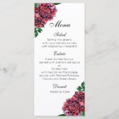 Menu Mariage à fleurs bordeaux. Fleur dahlias aquarelle (Devant)