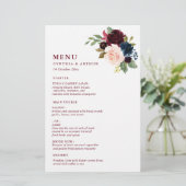 menu mariage à fleurs d'aquarelle bordeaux (Debout devant)