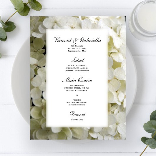 Menu Mariage à fleurs d'Hydrangea blanc