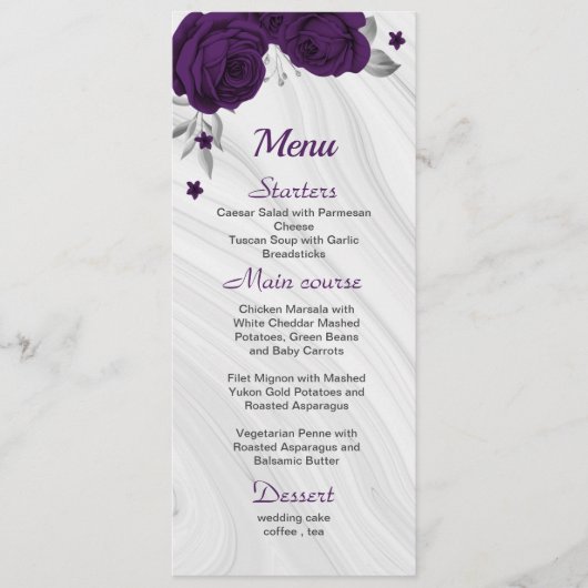 Menu mariage à fleurs gris argent royal (Devant)