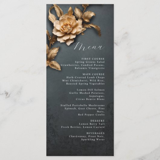 Menu mariage à fleurs métalliques (Devant)