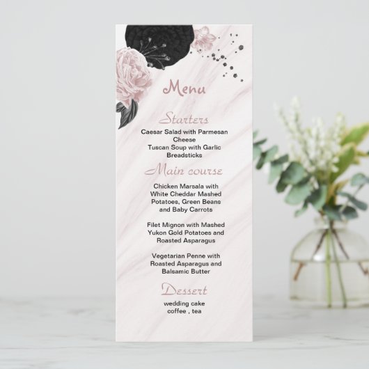 Menu mariage à fleurs rose et noir (Debout devant)