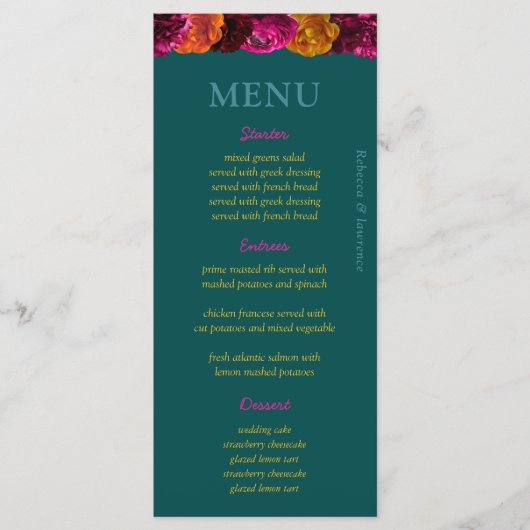 Menu Mariage à fleurs rose jaune clair et élégant (Devant)