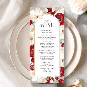 Menu Mariage à fleurs rouge et blanc rubis mariage Dîne