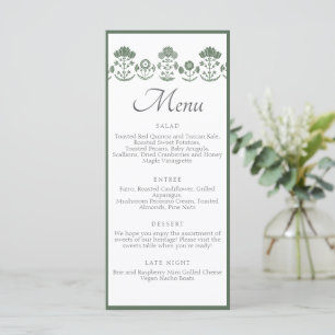 Menu Mariage à impression botanique verte et blanche