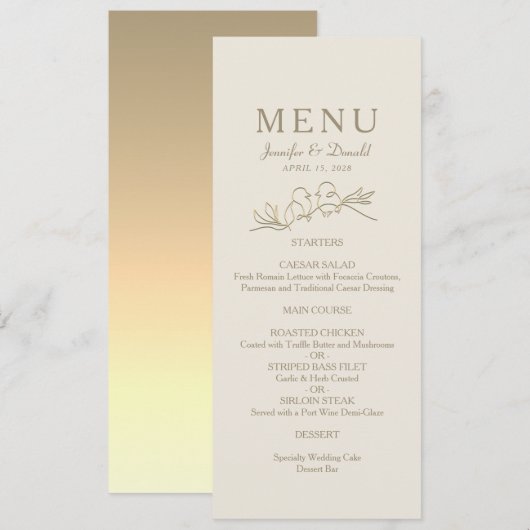 Menu Mariage à la calligraphie dorée (Devant / Derrière)