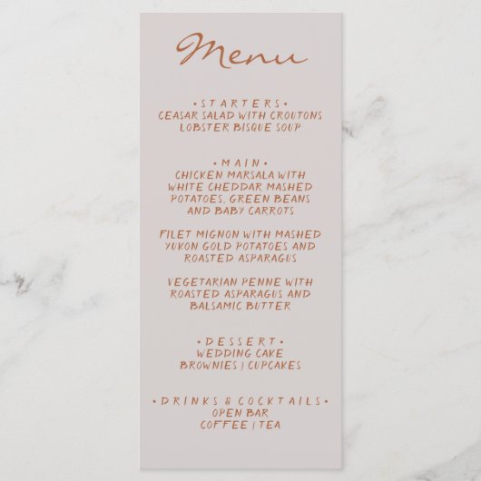 Menu Mariage à la main d'automne Écrit Earthy Pinstripe (Devant)