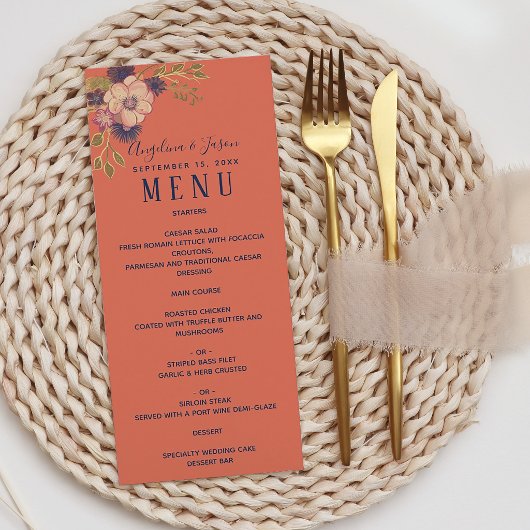 Menu Mariage à l'aquarelle floral rose