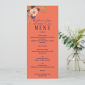 Menu Mariage à l'aquarelle floral rose (Debout devant)