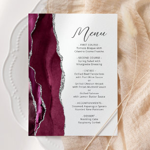 Menu Mariage à l'écriture argentée sur agate de Bourgog