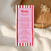 Menu Mariage à l'écriture manuscrite rose et rouge rayé