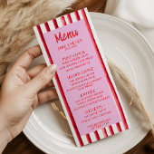 Menu Mariage à l'écriture manuscrite rose et rouge rayé