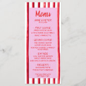 Menu Mariage à l'écriture manuscrite rose et rouge rayé (Devant)