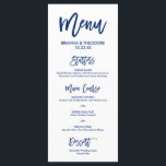 Menu Mariage à main chic bleu marine<br><div class="desc">Menu simple et chic bleu marine. Visitez notre boutique en ligne pour voir d'autres pièces de cette collection !</div>