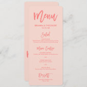 Menu Mariage à main chic | Corail (Devant / Derrière)