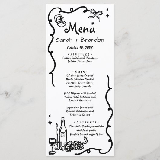 Menu Mariage à main noire lunaire (Devant)