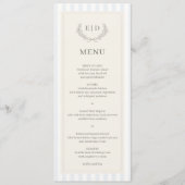 Menu Mariage à monogramme rayé bleu et sauge (Devant)