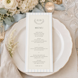 Menu Mariage à monogramme rayé bleu et sauge