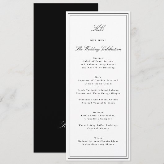 Menu Mariage à monogramme traditionnel (Devant / Derrière)