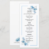 Menu Mariage à motif floral botanique bleu clair (Devant / Derrière)