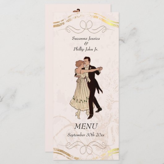 Menu Mariage à thème des années 1920 (Devant / Derrière)