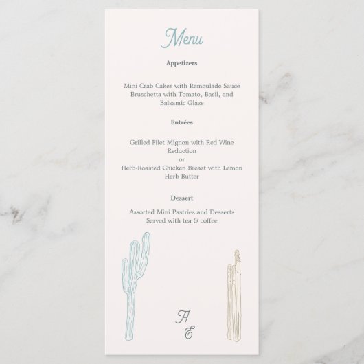 Menu mariage à thème du désert cactus (Devant)