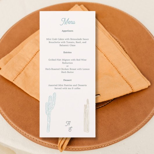 Menu mariage à thème du désert cactus