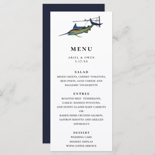 Menu Mariage à thème nautique Marlin (Devant / Derrière)