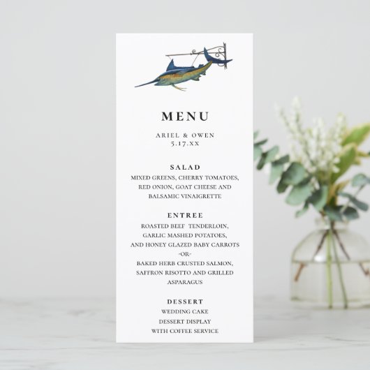 Menu Mariage à thème nautique Marlin (Debout devant)