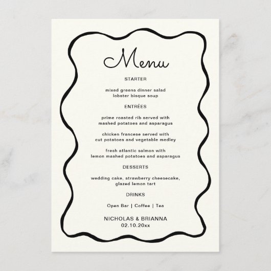 Menu Mariage à vague noir et blanc (Devant)