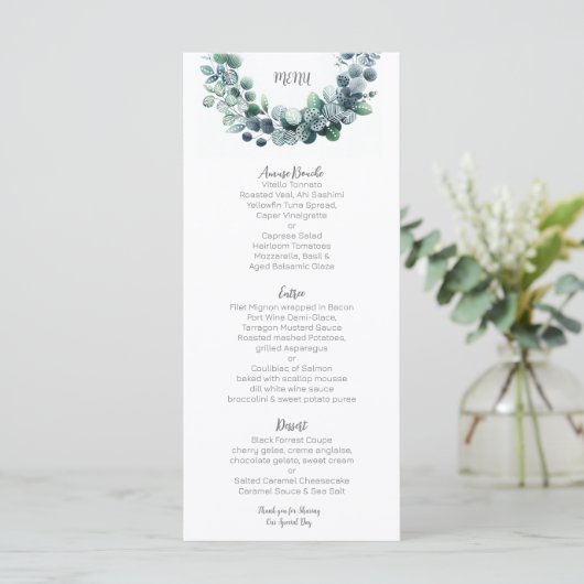Menu Mariage abstrait botanique eucalyptus (Debout devant)