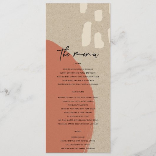 MENU MARIAGE ABSTRAIT MODERNE TERRACOTTA RED KRAFT (Devant)