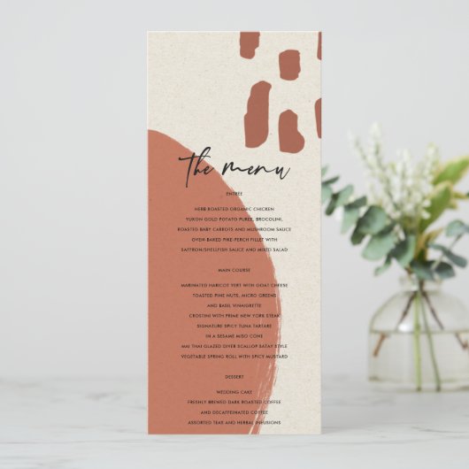 MENU MARIAGE ABSTRAIT MODERNE TERRACOTTA RED KRAFT (Debout devant)