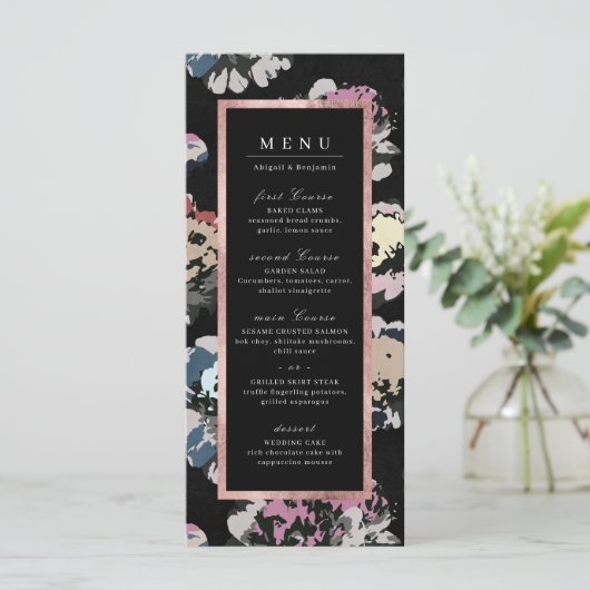 Menu Mariage abstrait noir classique moderne (Debout devant)