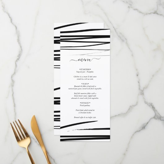 Menu Mariage Abstrait noir moderne (Devant/Arrière en situation)