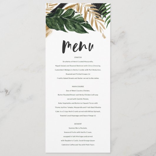Menu Mariage abstrait tropical moderne peint (Devant)