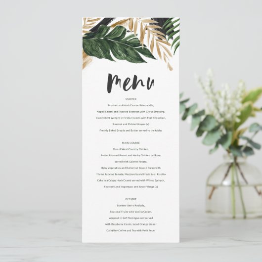 Menu Mariage abstrait tropical moderne peint (Debout devant)