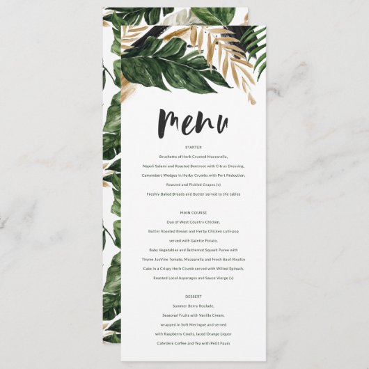 Menu Mariage abstrait tropical moderne peint (Devant / Derrière)