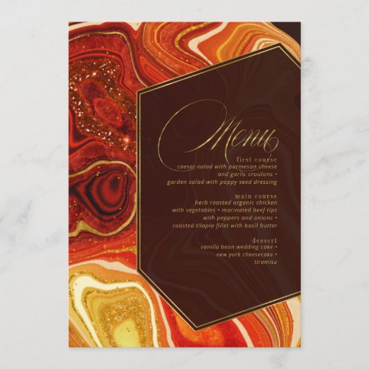 Menu Mariage Agate Abstrait V1 Hot Orange ID827 (Devant)