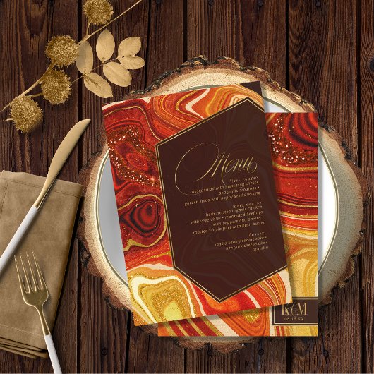 Menu Mariage Agate Abstrait V1 Hot Orange ID827