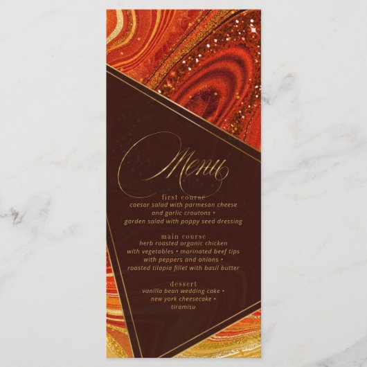 Menu Mariage Agate Abstrait V2 Hot Orange ID827 (Devant)