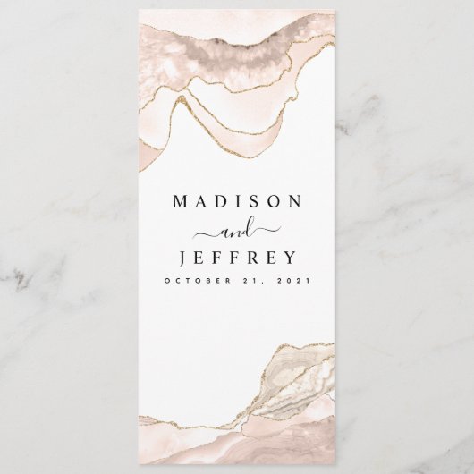 Menu Mariage Agate Blush & Gold Parties scintillant (Dos)