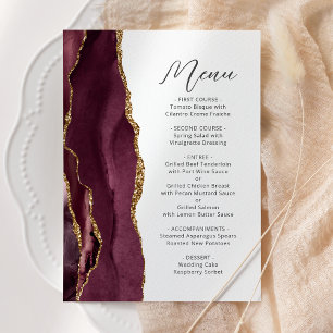 Menu Mariage Agate Bourgogne Or Script