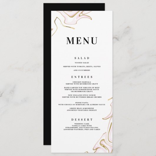 Menu Mariage Agate de marbre | Rose et or (Devant / Derrière)