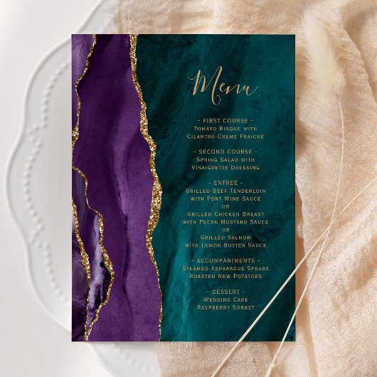 Menu Mariage Agate sarcelle Or Violet