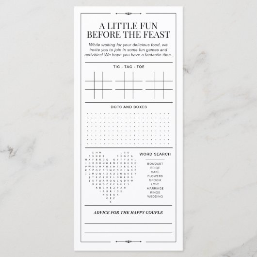 Menu Mariage amusant avec Jeu Mariage Journal (Dos)