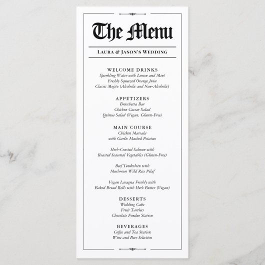 Menu Mariage amusant avec Jeu Mariage Journal (Devant)